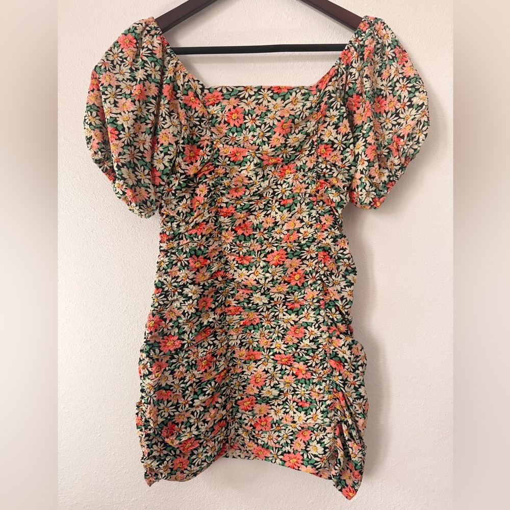Floral Puff Sleeve Mini Dress - Small